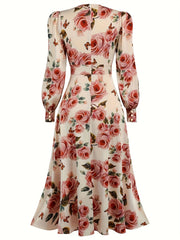 Floral Print Lantern Sleeve Maxi Dress