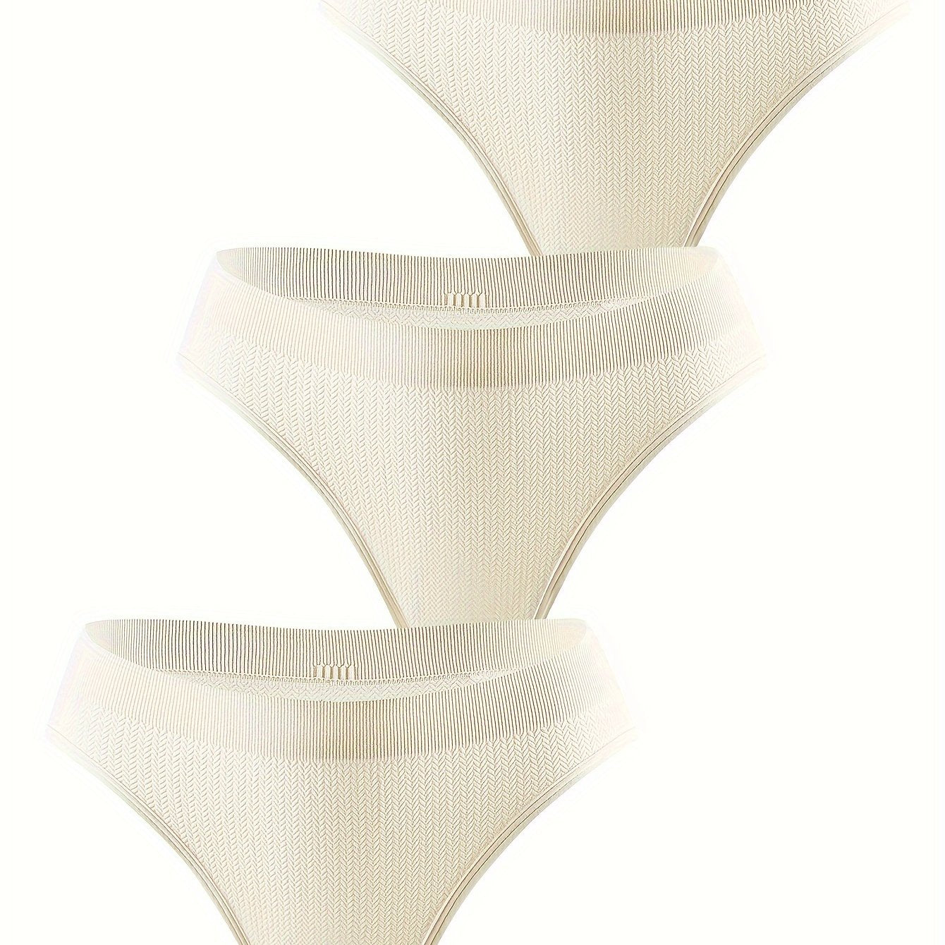 3 Pack Plus Size Seamless Thongs Set Women's Plus Solid Textured Mid Waist