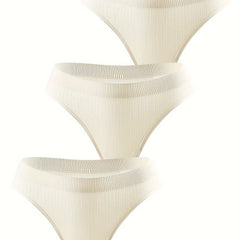 3 Pack Plus Size Seamless Thongs Set Women's Plus Solid Textured Mid Waist