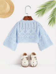 Girls Button Down Hollow Out Knit Cardigan Sweater Top