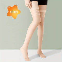 5 Pairs Striped Thigh High Stockings Sheer Over The Knee Socks Women's Stockings