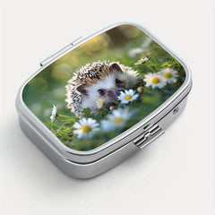 Sunshine Hedgehog Printed Square Pill Box Two Compartment Mini Portable Pill Box