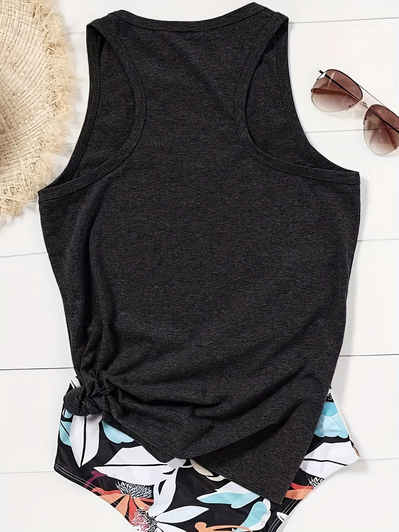 Sunflower & Letter Print Tank Top Women's Clothing