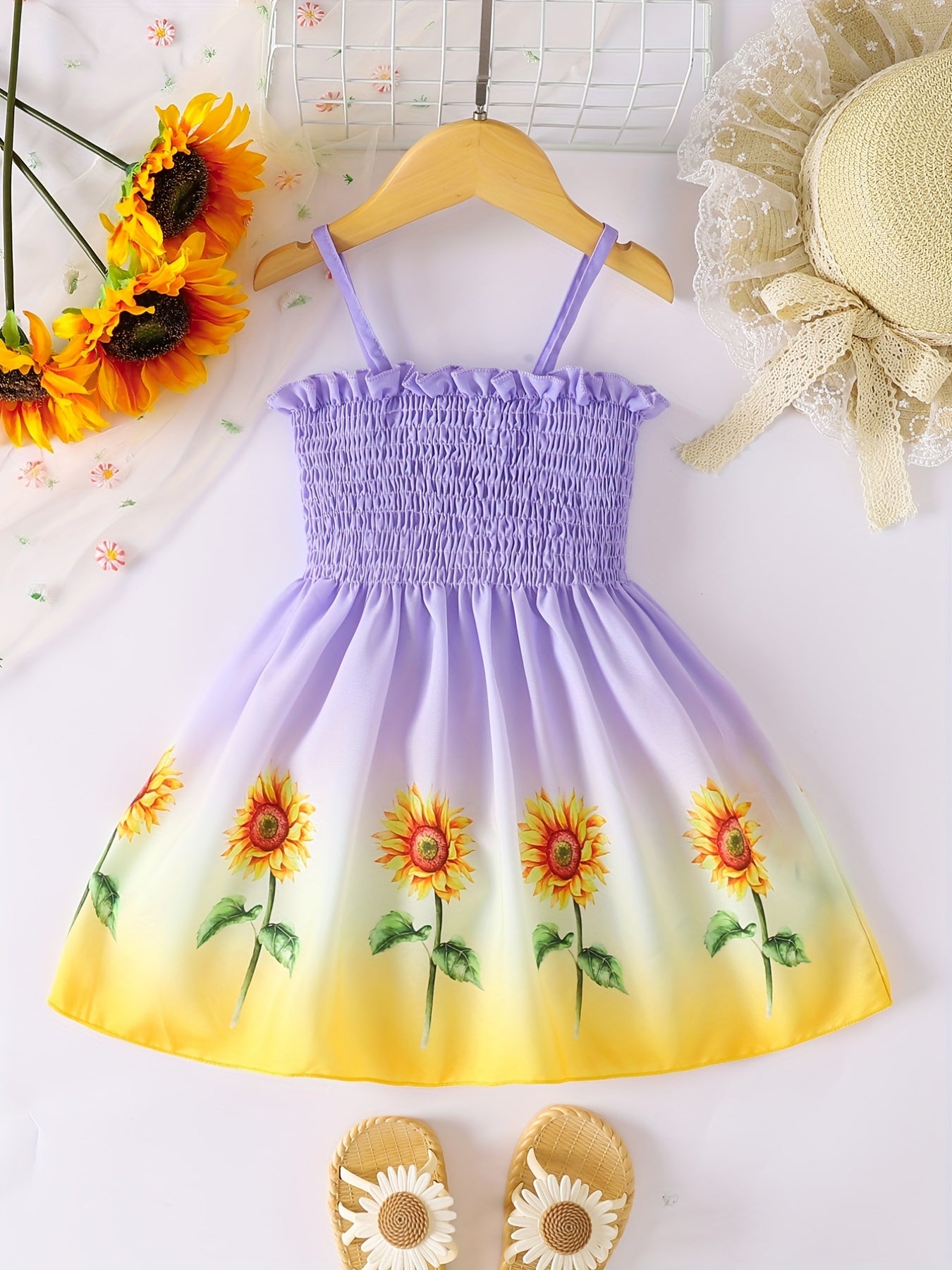 Toddler Girls Gradient Sunflower Cami Princess Dress