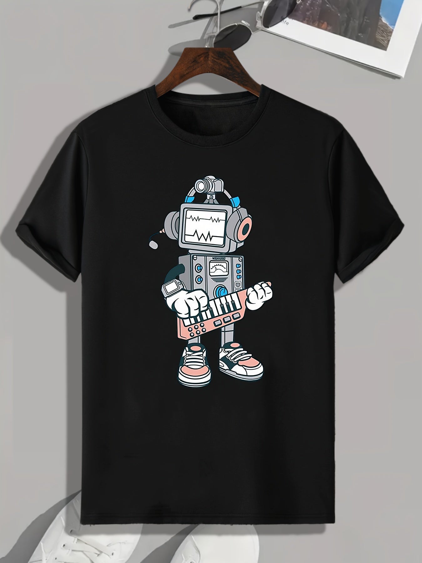 Robot Print Men's Graphic T-shirt Comfy Tees For Summer