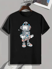 Robot Print Men's Graphic T-shirt Comfy Tees For Summer