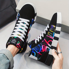 Men's Graffiti Skate Shoes Comfy Anti skid Lace Up Platform Sneakers