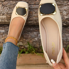 Women's Metallic Decor Slip On Low Square Toe Shoes