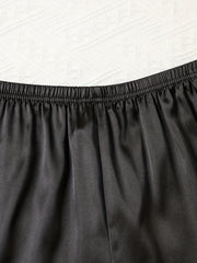 Satin Pajama Set Short Sleeve Top & Elastic Waist Pants Women's Sleepwear