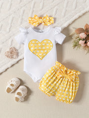 Baby Girl's Heart Graphic Set Cotton Ruffle Short Sleeve Bodysuit