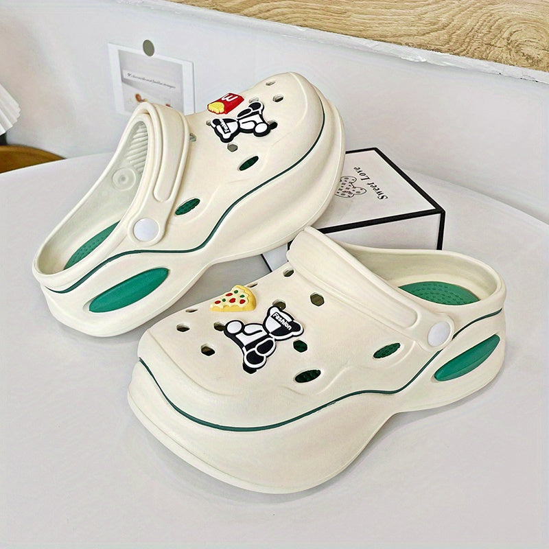 Women's Cartoon Platform Clogs Slip On Colorblock Shoes