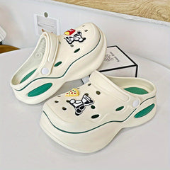 Women's Cartoon Platform Clogs Slip On Colorblock Shoes