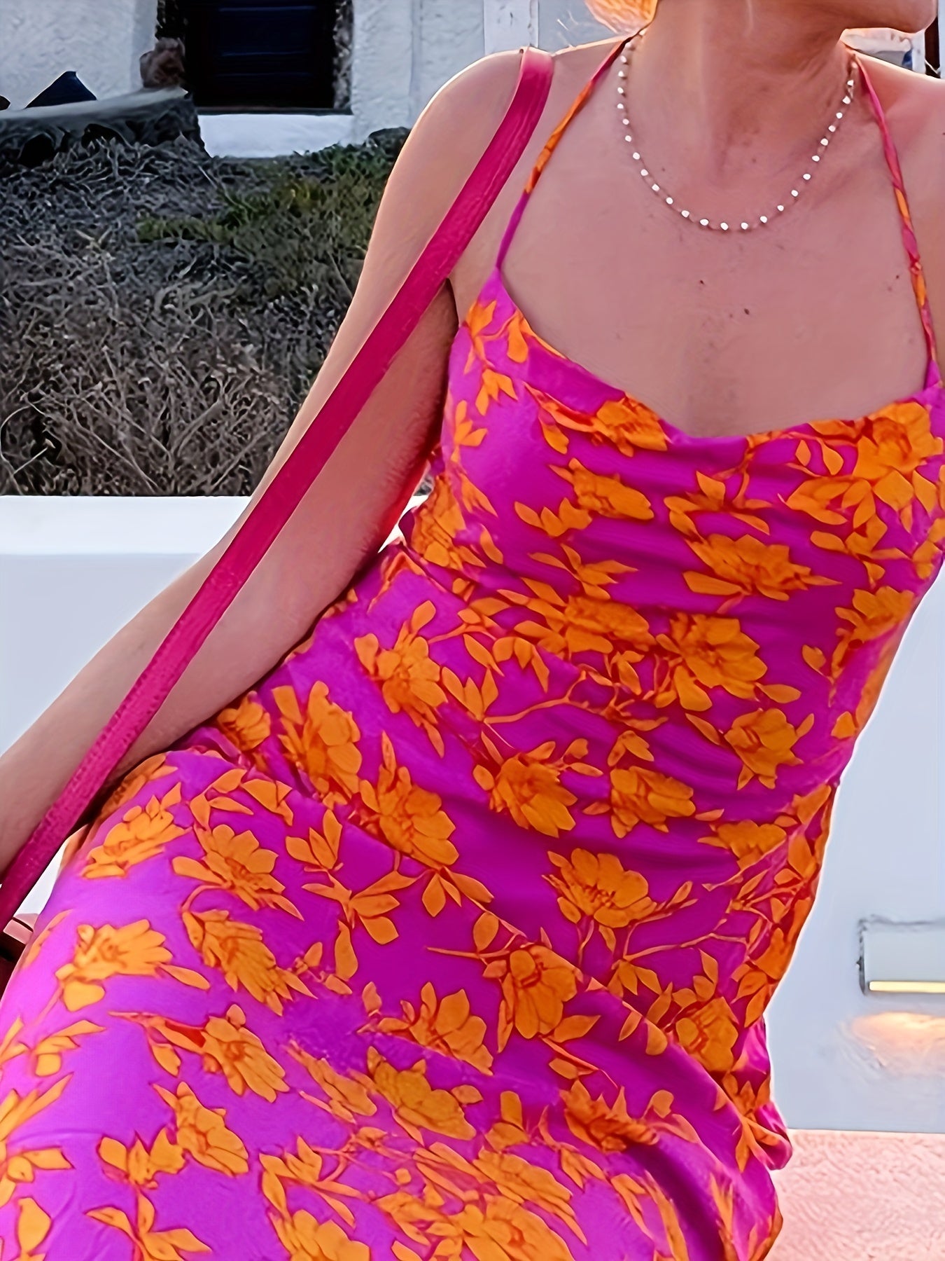 Floral Print Tie Back Dress Sexy Bodycon Sleeveless Midi Dress Women
