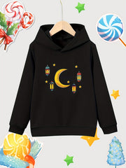 Stars Moon Lantern Print Girls Pullover Hooded Sweatshirt