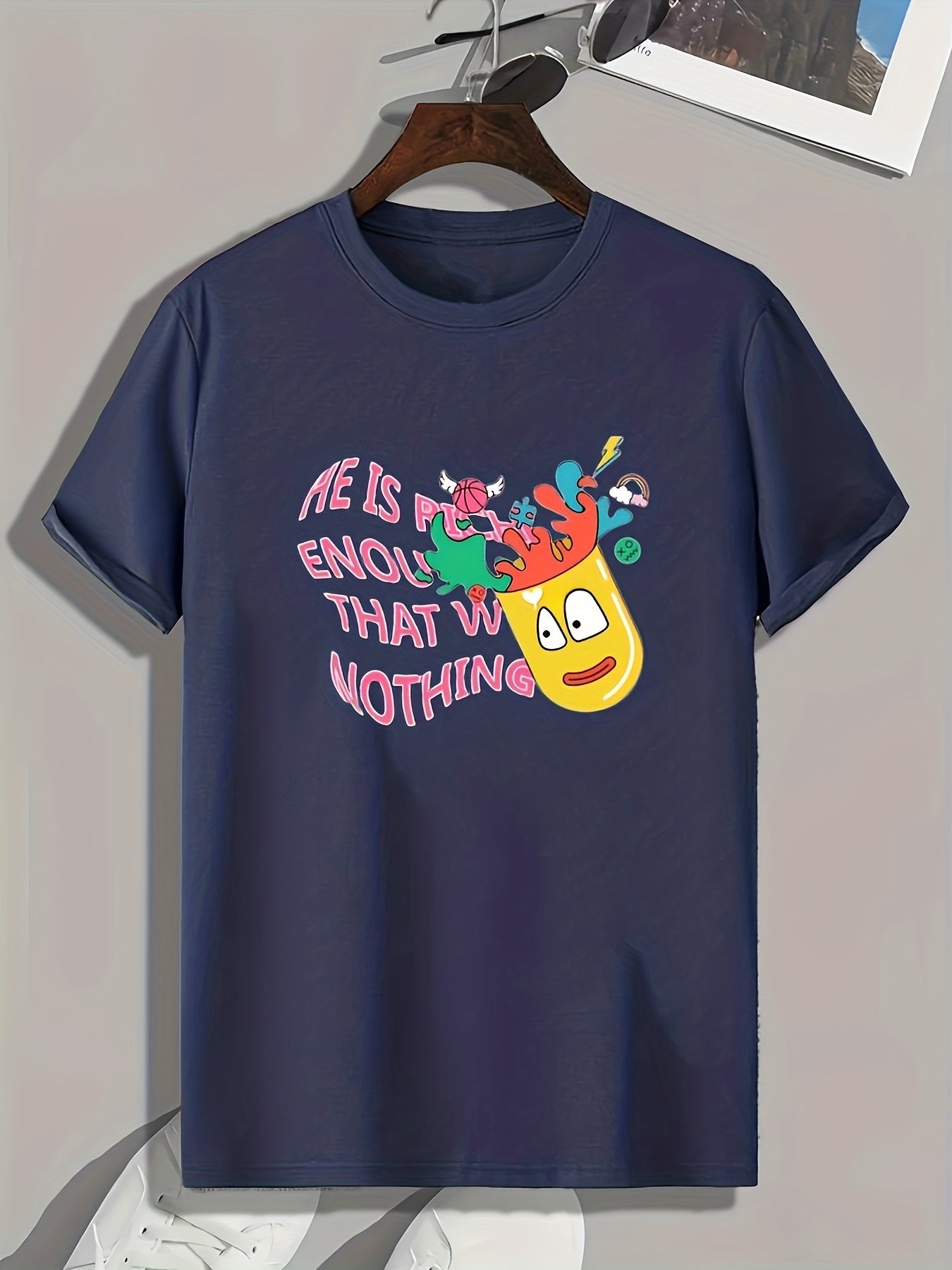 Funny Cartoon And Letters Print Men's Graphic T-shirt