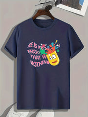 Funny Cartoon And Letters Print Men's Graphic T-shirt