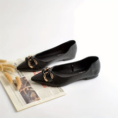 Women's Pointed Toe Metallic Chain Ballet Flats Soft Sole Shoes
