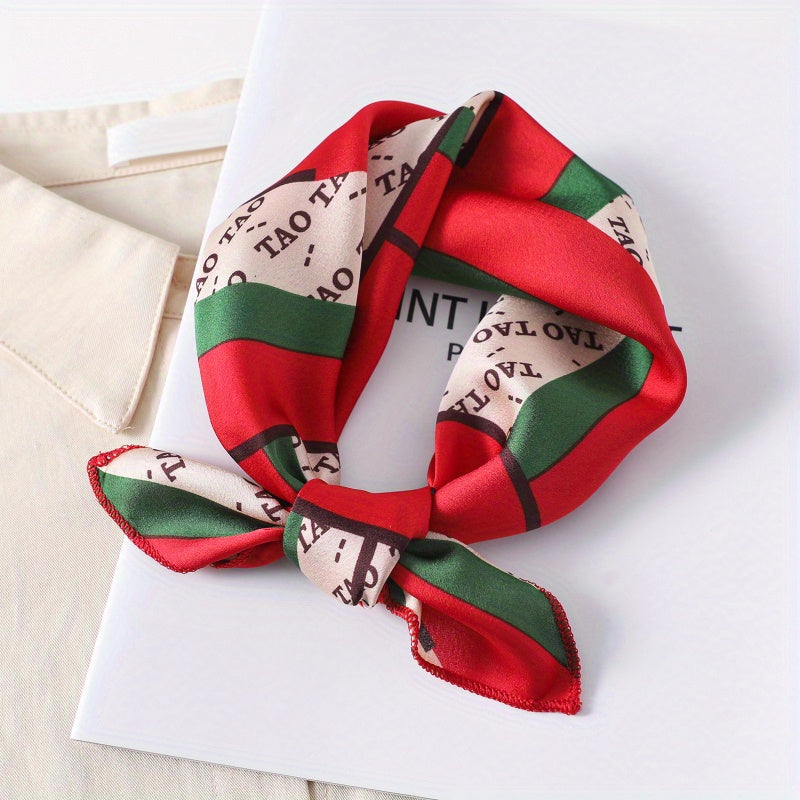 Vintage Geometric Print Bandana Small Satin Square Scarf Head Wrap