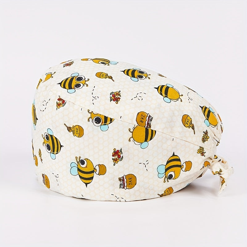 Cartoon Pattern Nurse Cap Adjustable Elastic Scrub Hat