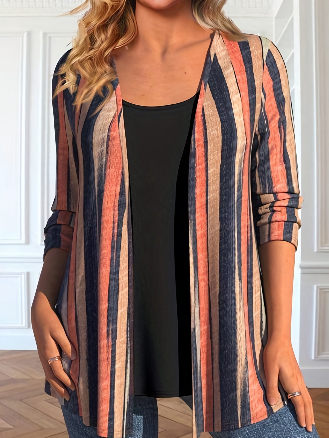 Tank Top & Stripe Print Cardigan Set