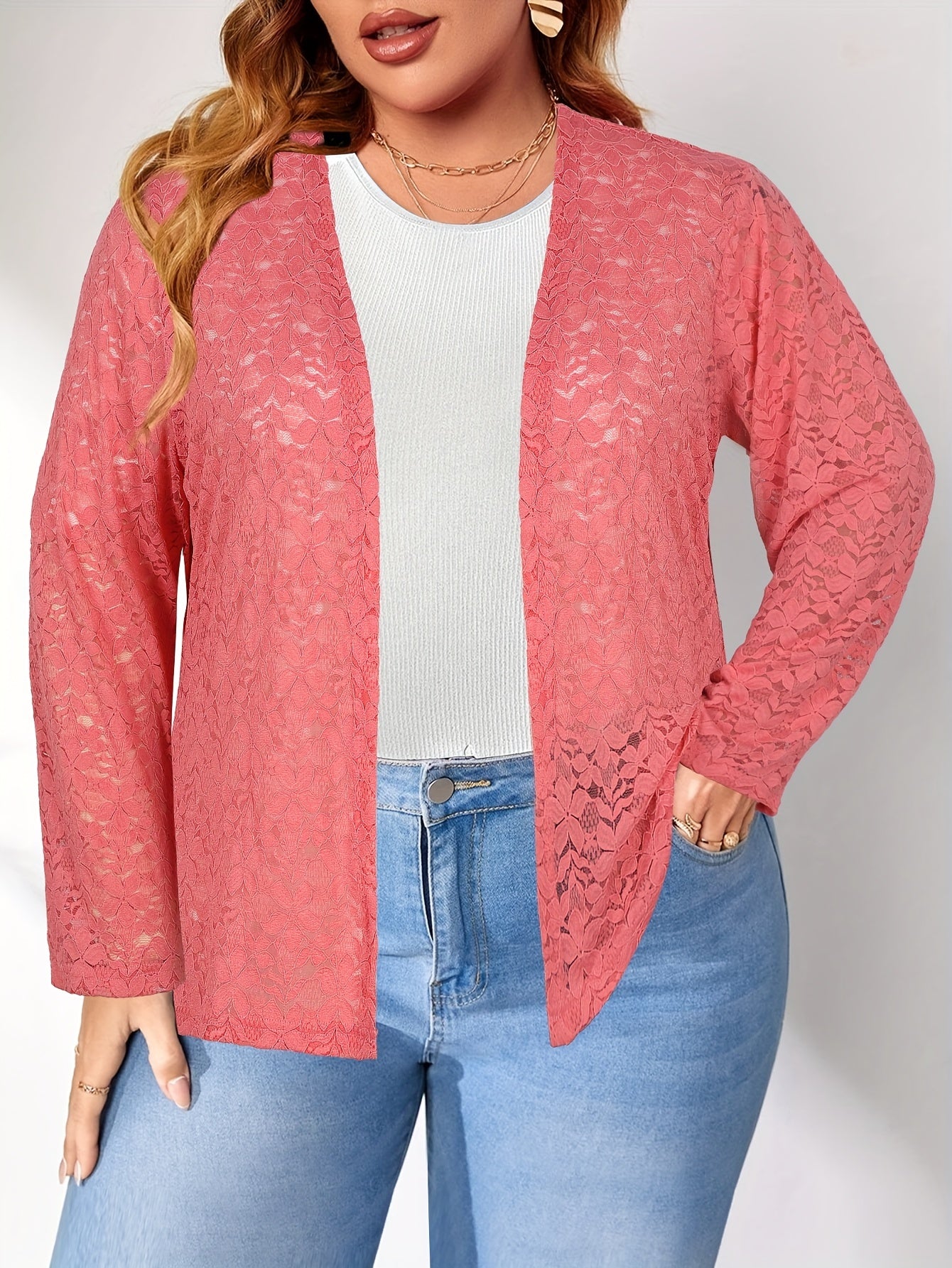 Lace Sleeve Open Front Cardigan