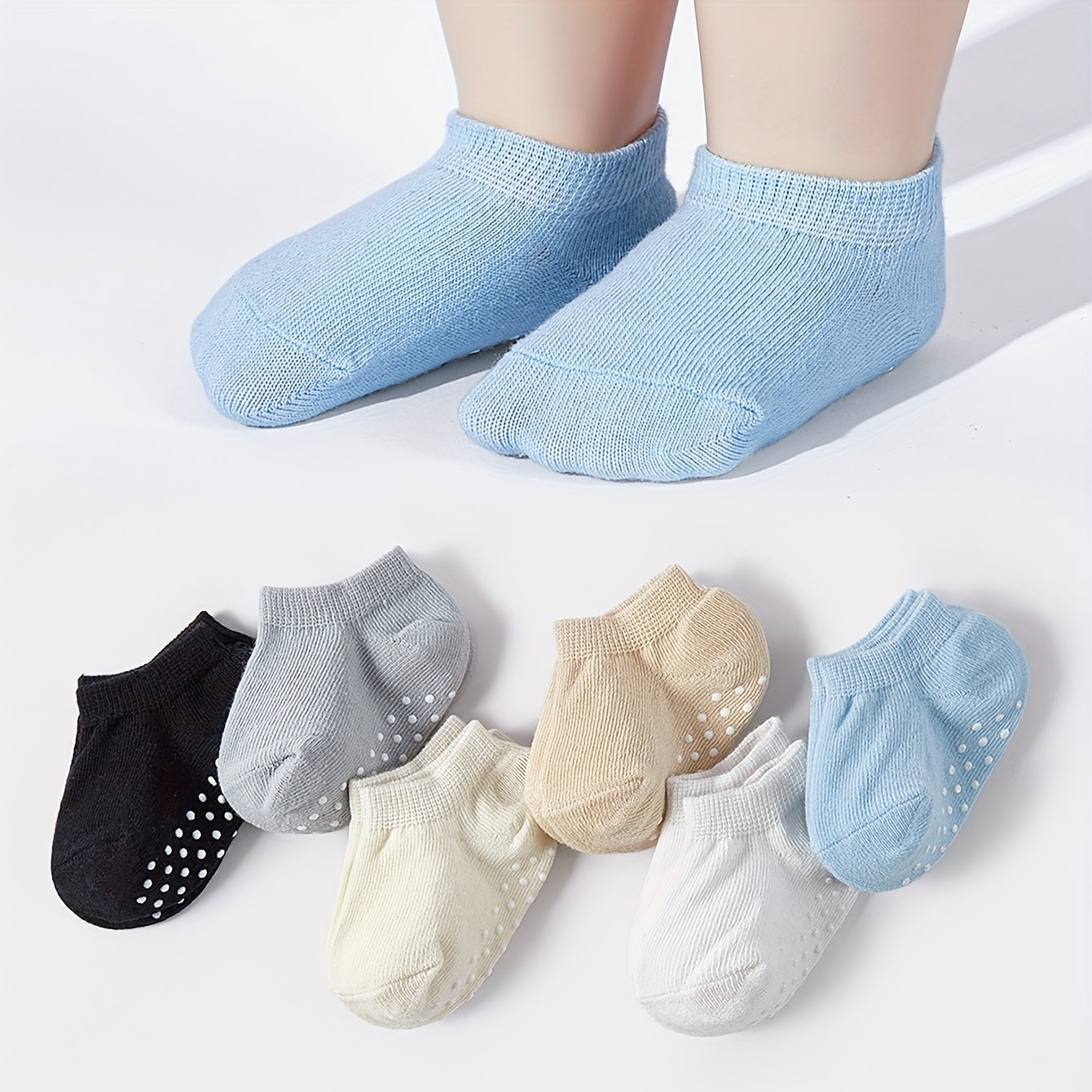 6 Pack Baby Ankle Socks Toddler Non Slip Low Cut Socks with Grip Cotton Blend