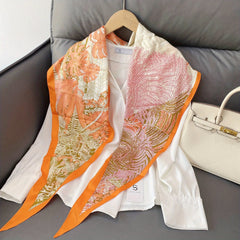 Leaf Print Rhombus Scarf Block Shawl Thin Windproof Head Wrap Bandana