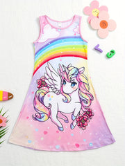 3D Unicorn Print Sleeveless Dress for Girls