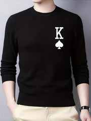 Spades Print Knitted Sweater Men's Warm Crew Neck Pullover