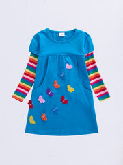 Girls Butterfly Embroidered Dress Long Sleeve
