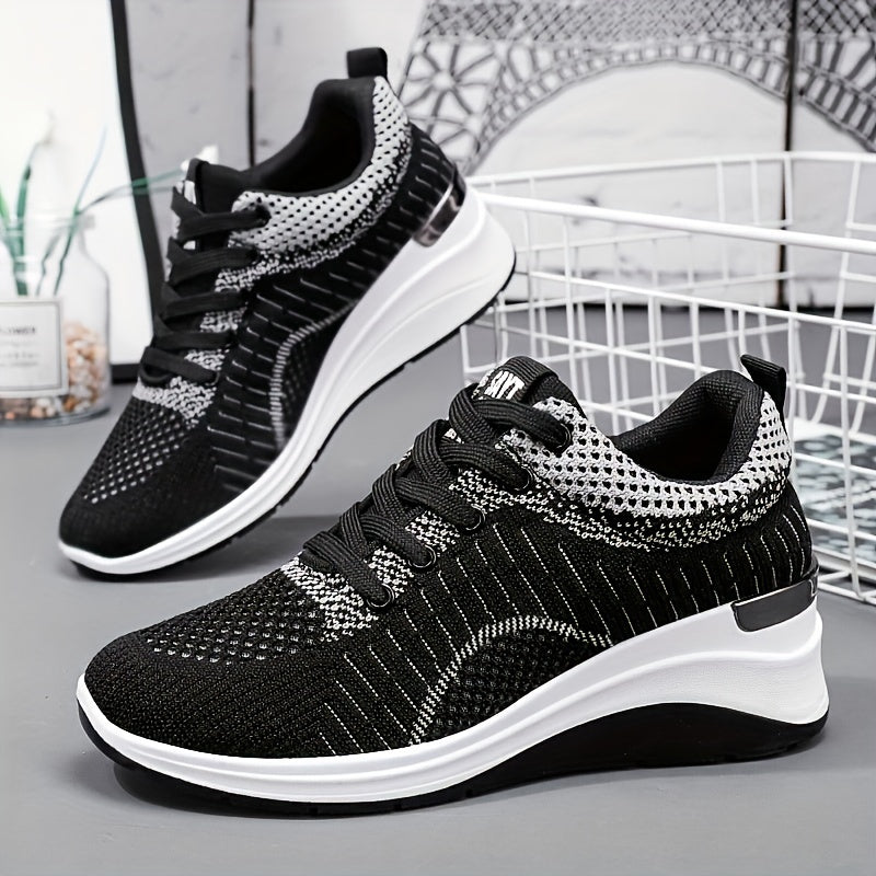 Women's Chunky Knit Sneakers Comfortable Height Increase Sports Shoes