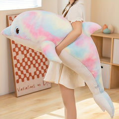 68in Colorful Dolphin Plush Toy Throw Pillow for Holiday Birthday Party