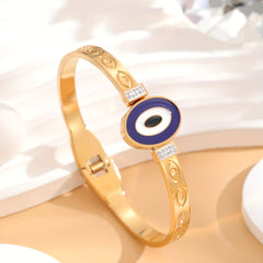 Evil Eye Detail & CZ Round Bangle Bracelet For Girls