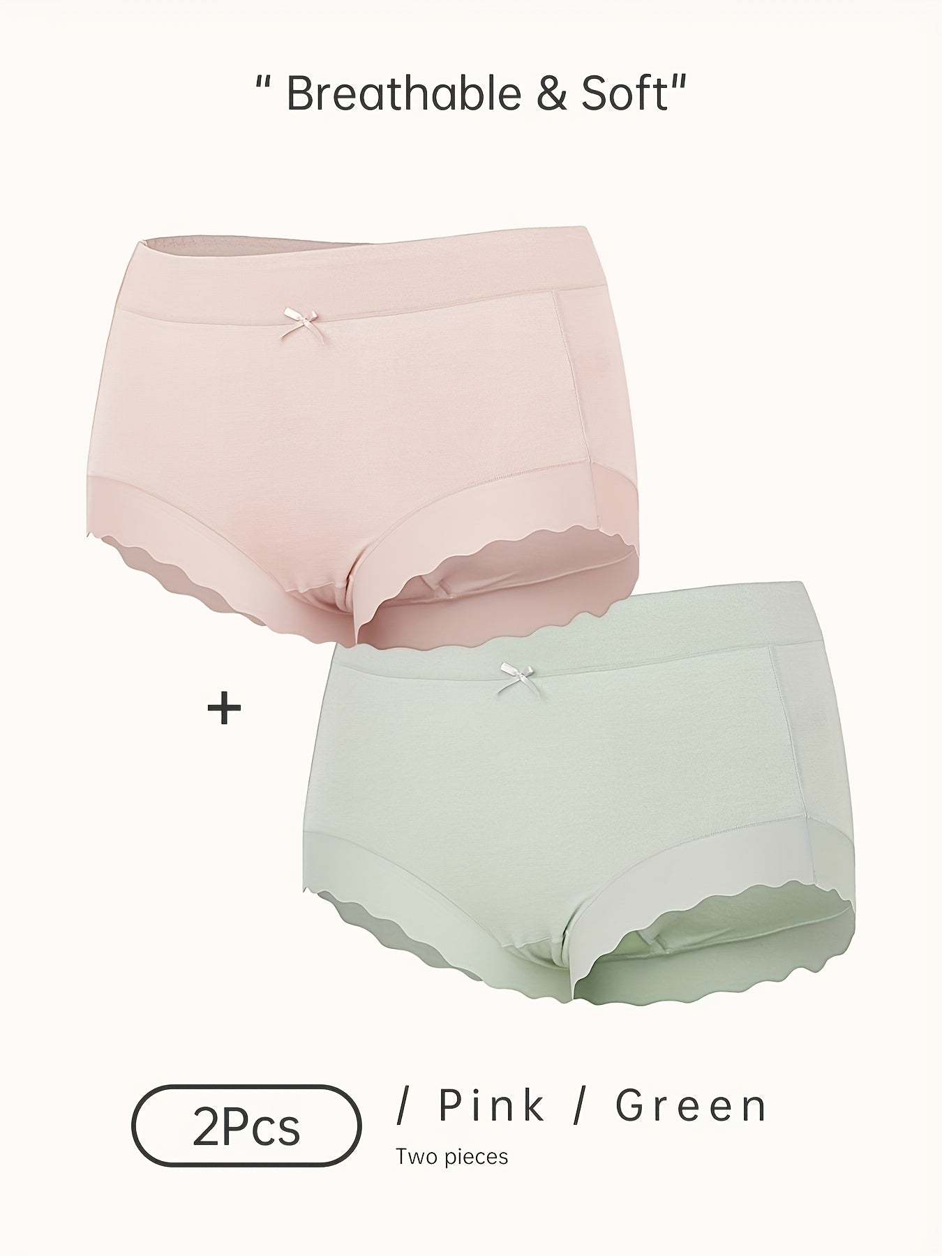 2 Pack Plus Size Seamless High Waisted Ruffle Trim Modal Briefs Set