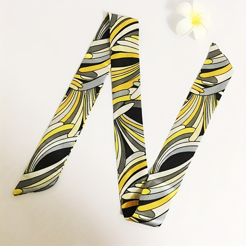 Yellow Skinny Scarf & Hair Tie Set, Plaid Print, Neckerchief Twilly Ribbon