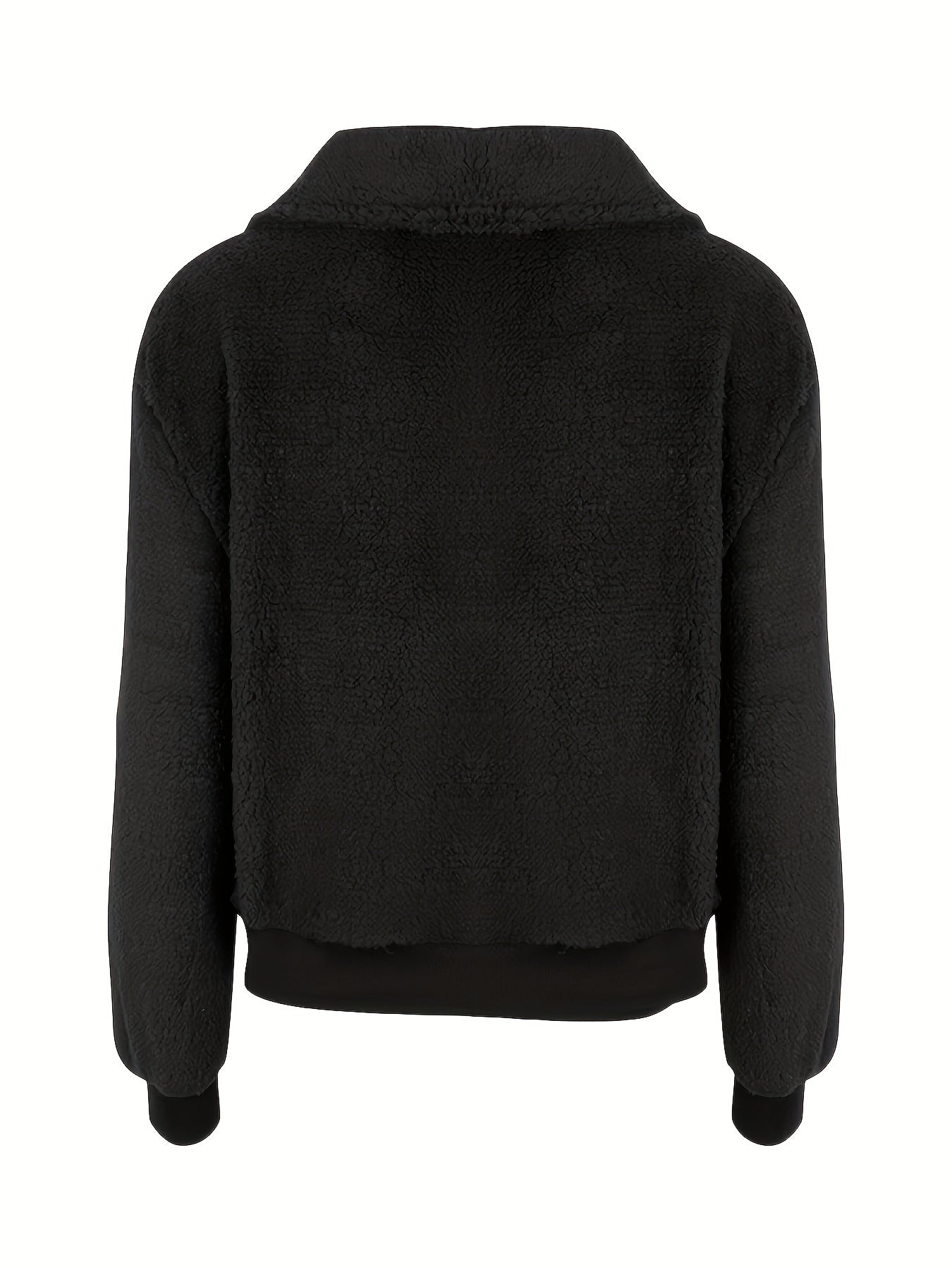 Zip Up Teddy Jacket Solid Casual Long Sleeve Collared Outerwear