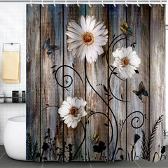 Wooden Flower Shower Curtain American Rural Style Waterproof