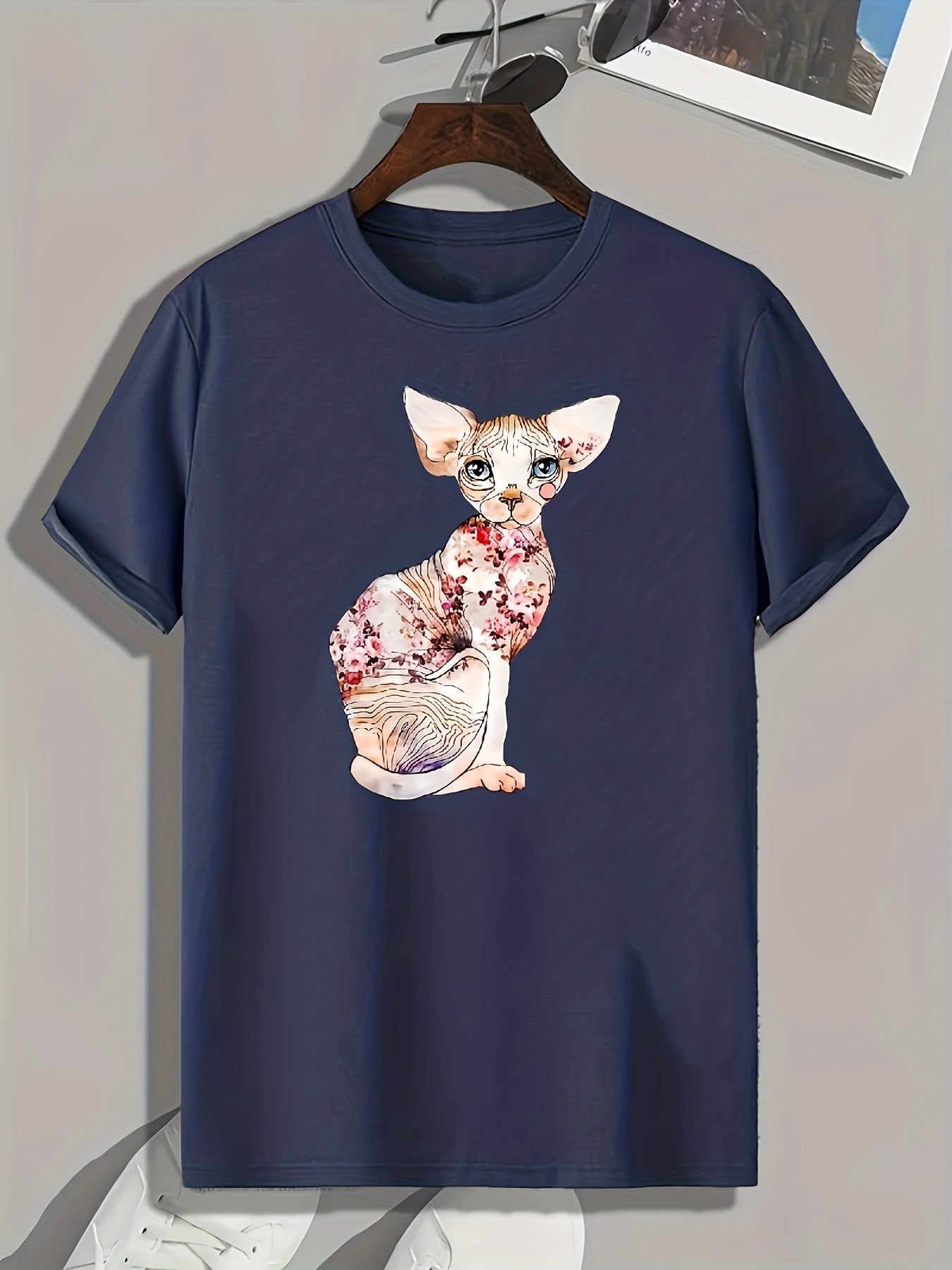 Dog With Flowers Print Men's Graphic T shirt Casual Comfy Tees