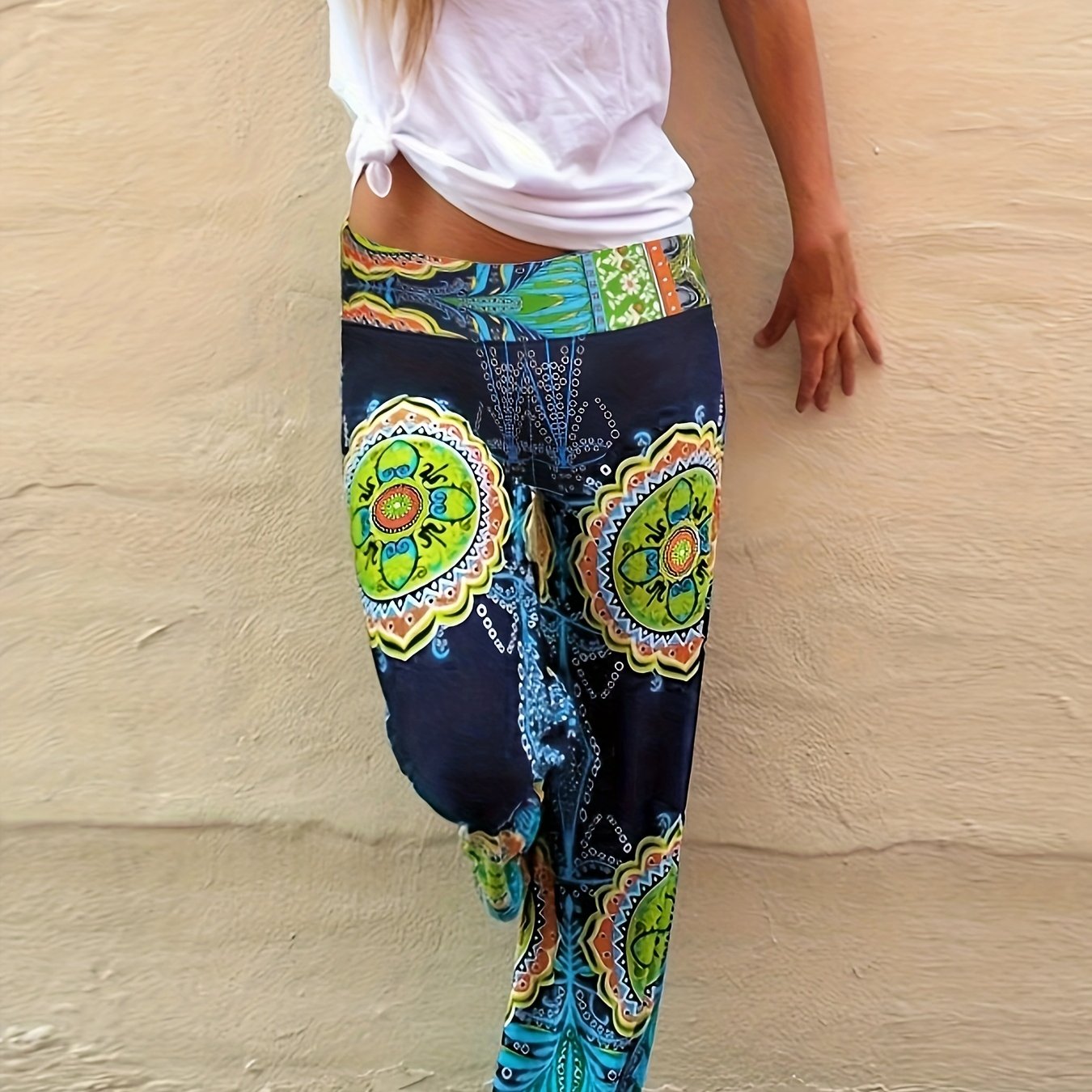 Boho Pants Women's Plus Floral Print Loose Trousers