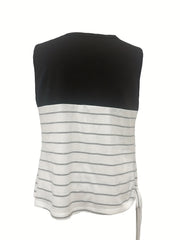 Plus Size Colorblock Stripe & Leopard Print V Neck Tank