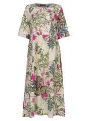 Women's Plus Floral Print Half Sleeve Round Neck Maxi Dress