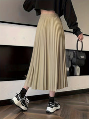 Elastic High Waist Pleated Skirt Spring & Fall Women's Clothing