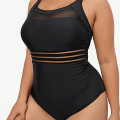 Mesh Striped Swimsuit Slimming One Piece Bathing Suit