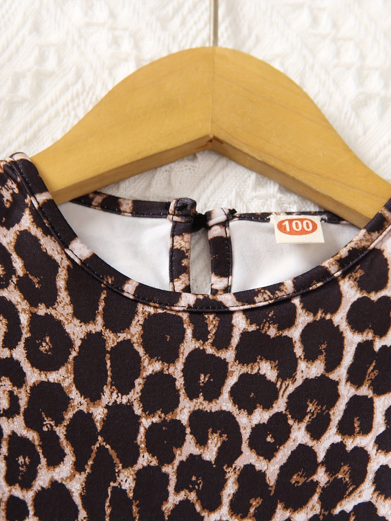 Girls 2pcs Leopard Print Long Sleeve Top & Pants Set Ruffle Casual Kids Clothes