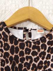 Girls 2pcs Leopard Print Long Sleeve Top & Pants Set Ruffle Casual Kids Clothes