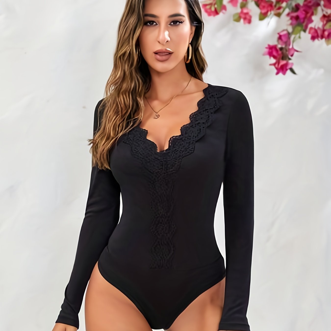 Sexy Lace Deep V Neck Bodysuit for Women