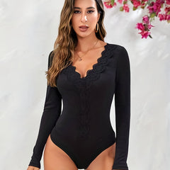 Sexy Lace Deep V Neck Bodysuit for Women