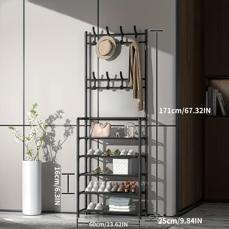 Shoe Rack Coat Rack with Storage Shelves & Hooks