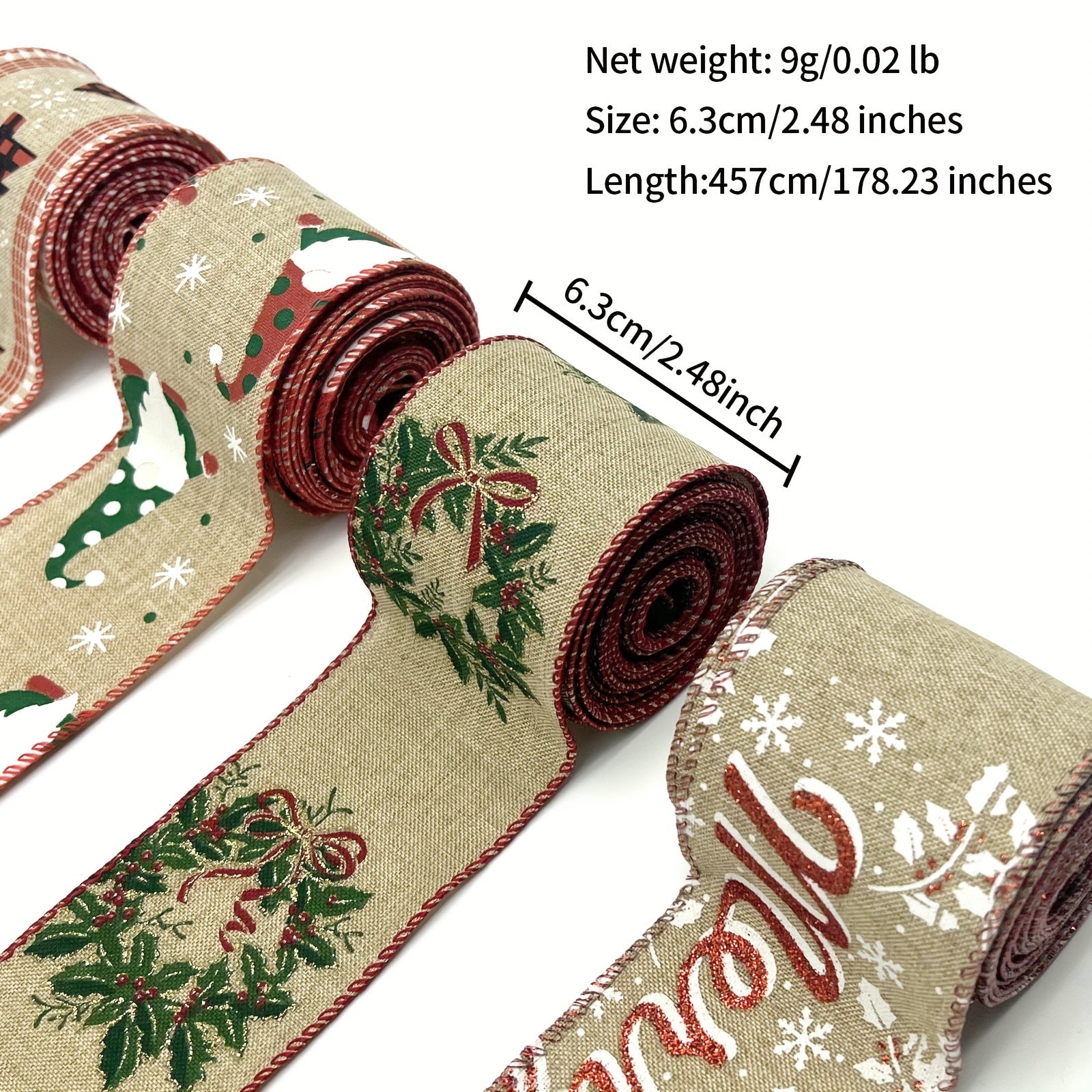 4.57 Meter Burlap Christmas Ribbon Wired Tree Snowman Gnome Brown