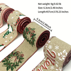 4.57 Meter Burlap Christmas Ribbon Wired Tree Snowman Gnome Brown